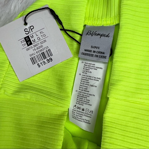 NEW Revamped Ribbed High Rise Bikini Bottoms Front Zip in Neon Yellow Size S - Picture 3 of 6